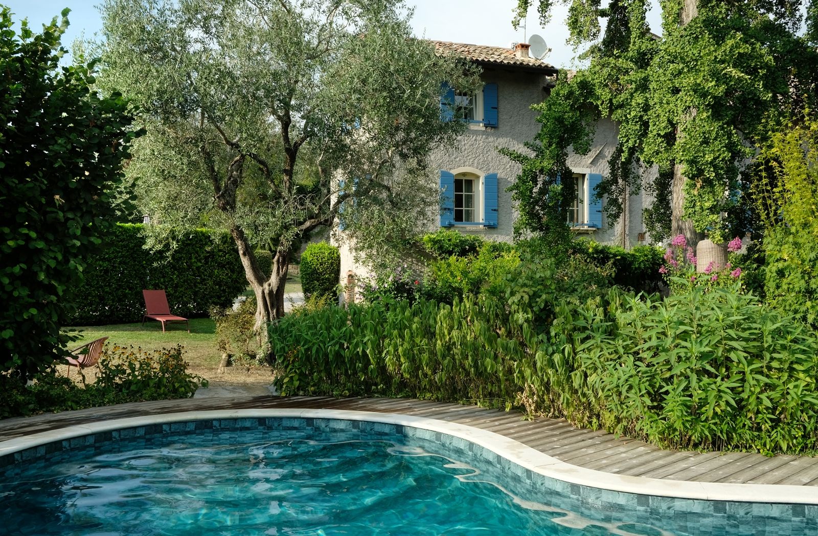 Ein Ort mit viel Energie – La Damaglück, der alte Rustico der Südtiroler Hoteliersfamilie Gius, liegt eingebettet in einen Garten mit altem Baumbestand in Marciaga oberhalb des Gardasees; der Gingkobaum (rechts im Bild) ist bereits 300 Jahre alt 