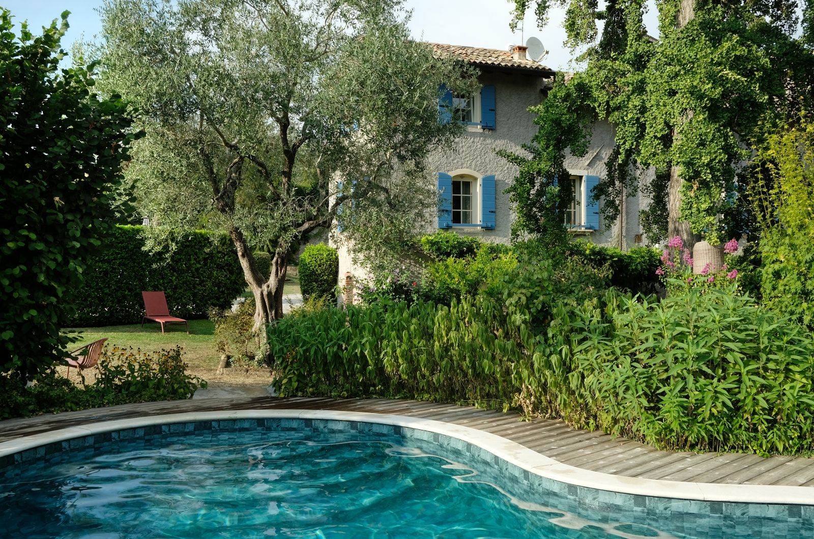 Ein Ort mit viel Energie – La Damaglück, der alte Rustico der Südtiroler Hoteliersfamilie Gius, liegt eingebettet in einen Garten mit altem Baumbestand in Marciaga oberhalb des Gardasees; der Gingkobaum (rechts im Bild) ist bereits 300 Jahre alt 