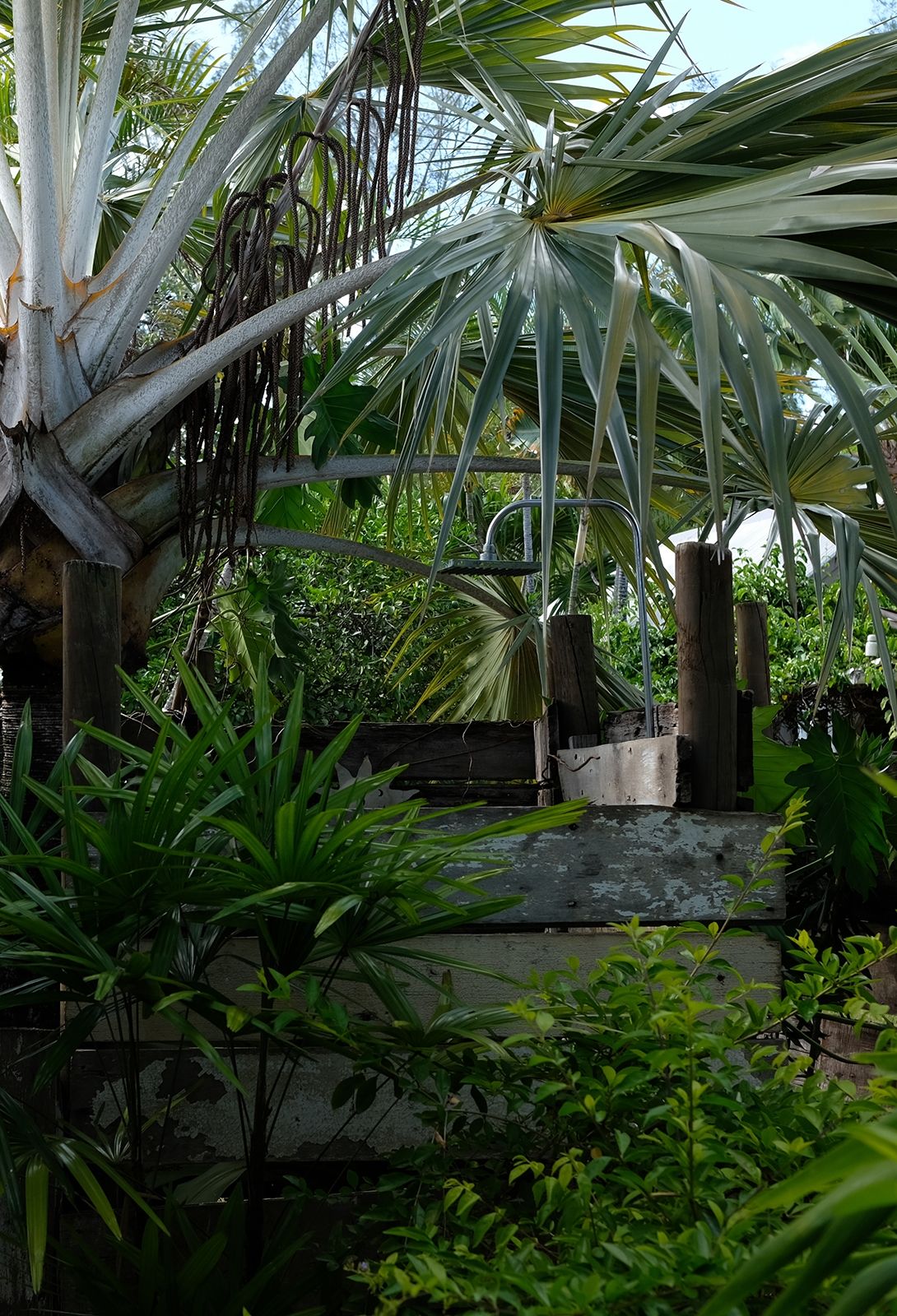 Vom Badezimmer führt eine Tür zur Außendusche